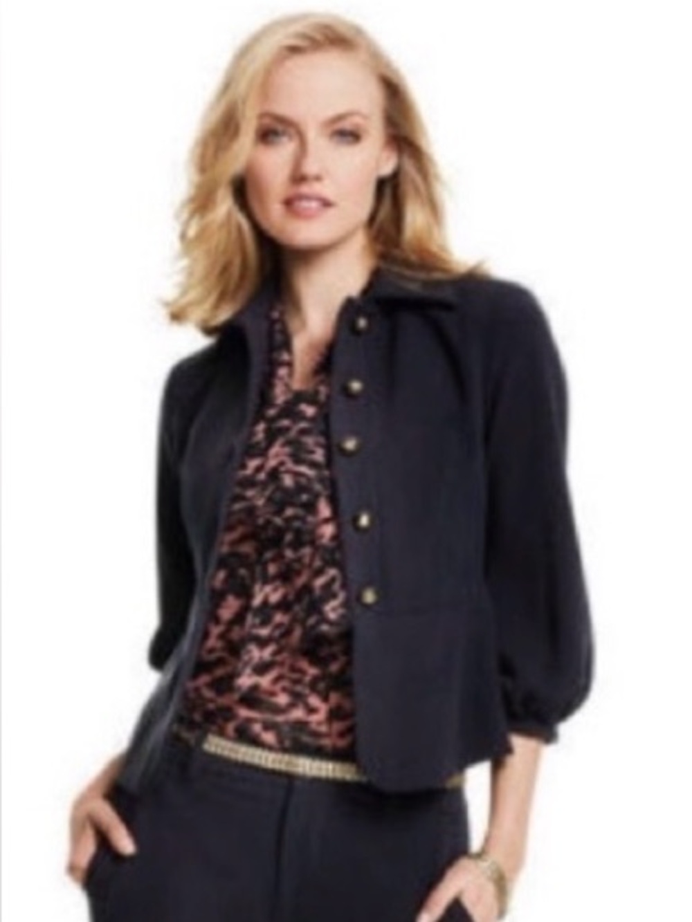 CAbi Black Tailored Jacket with Gold Buttons